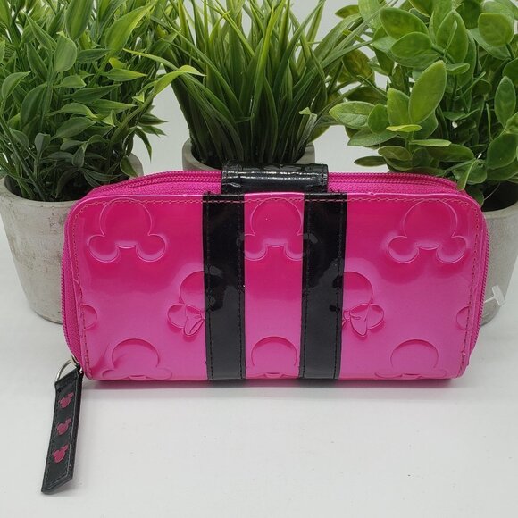 Loungefly Minnie Loves Mickey Embossed Pink Black Patent Leather Wallet - Picture 10 of 10